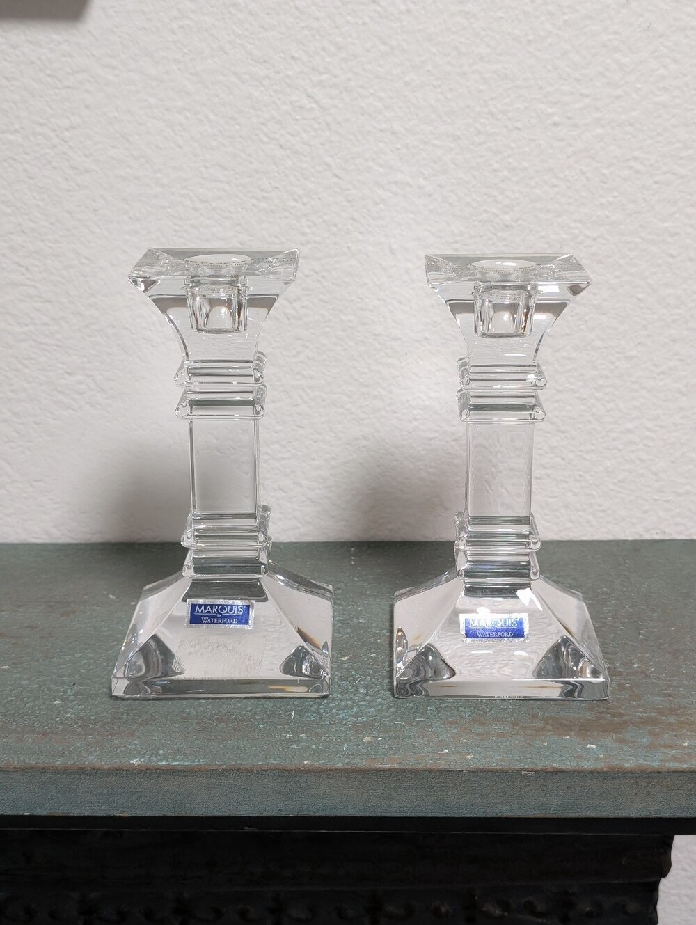 MARQUIS Waterford Treviso 6" Lead Crystal Candlesticks Pair Candle Holders